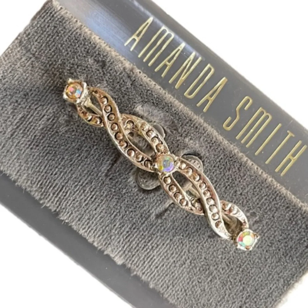 Elegant Filigree Silver Braid Iridescent Gemstone Pin Brooch